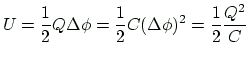 $\displaystyle U=\frac{1}{2}Q\Delta\phi=\frac{1}{2}C(\Delta\phi)^2
=\frac{1}{2}\frac{Q^2}{C}
$