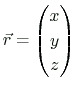 $ \displaystyle
\vec{r}=\left(
\begin{array}{@{}c@{}}
x  y  z
\end{array}\right)
$